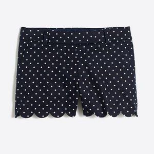 J Crew 4" polka dot scallop-hem short NWOT